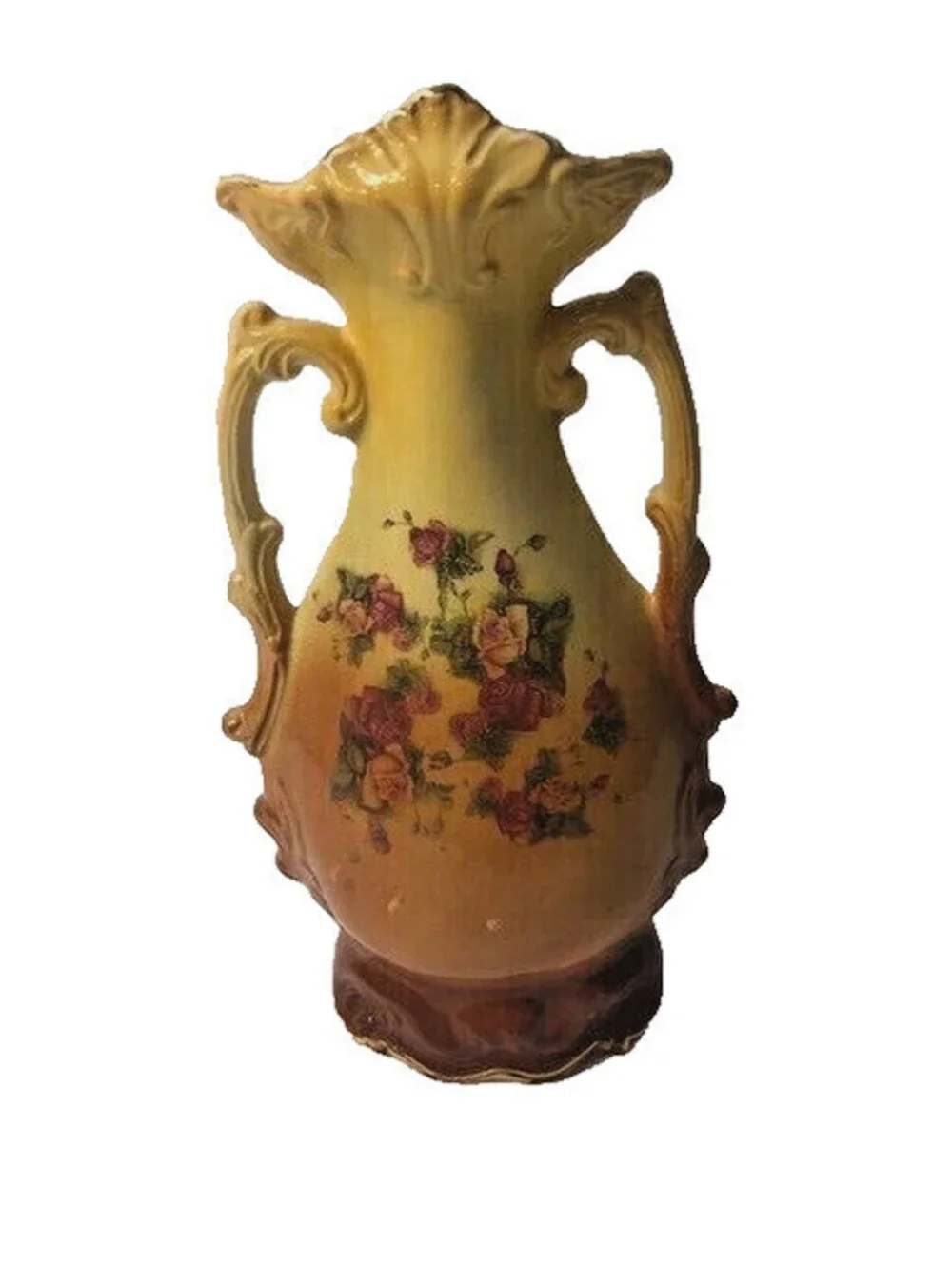 Victorian style Double Handled Vase hand painted Ombre Floral Made in England